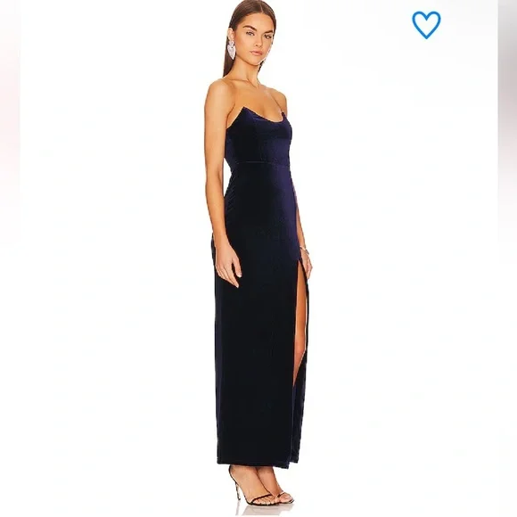 Superdown ryleigh strapless maxi dress Midnight Blue velvet high slit Revolve M - Picture 3 of 7